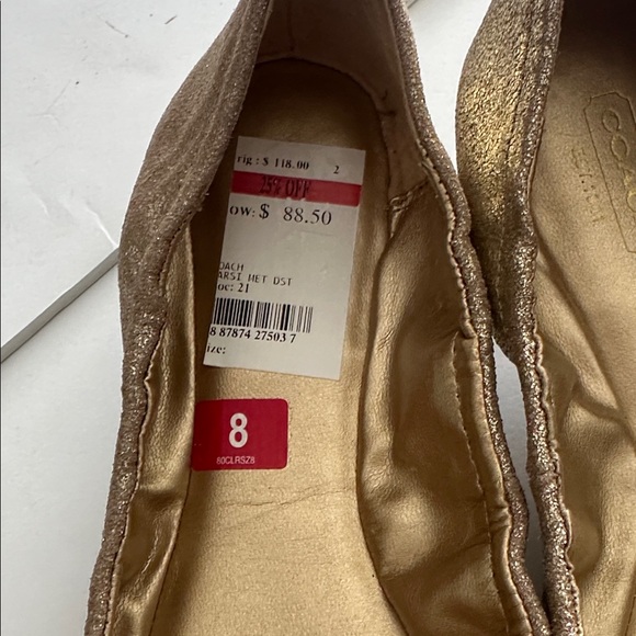 Coach Darsi Dusted Suede Mirror Metallic Gold Flats - Picture 3 of 5